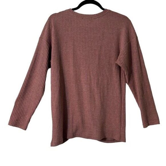 Miholl earthy muted mulberry color waffle weave top with front knot hem M - Picture 8 of 8